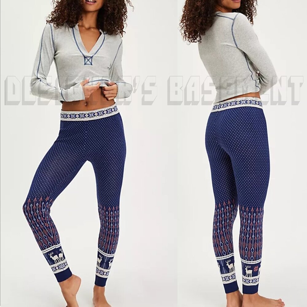 Free People M Intimately FP Falala Midnight Combo Fair Isle deer sweater Legging - Picture 7 of 10